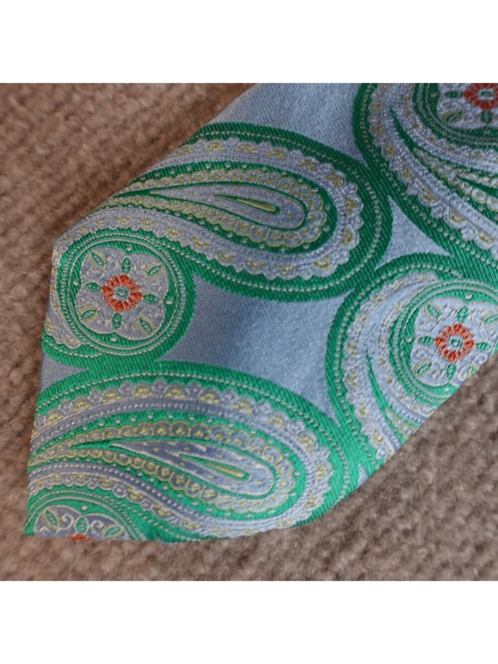 Samuelsohn Tie Blue Green Paisley All Over Jacquard Silk Made in Italy